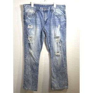 Buffalo David Bitton Jeans Men's 38x32 Blue Light Wash Straight SIX Distressed